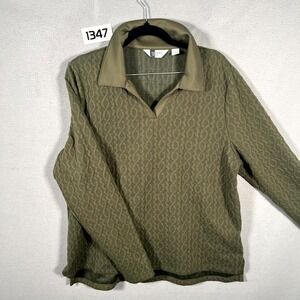 Modern Soul Top Womens Large Green Cable Knit High Low Hem Pullover Long Sleeve